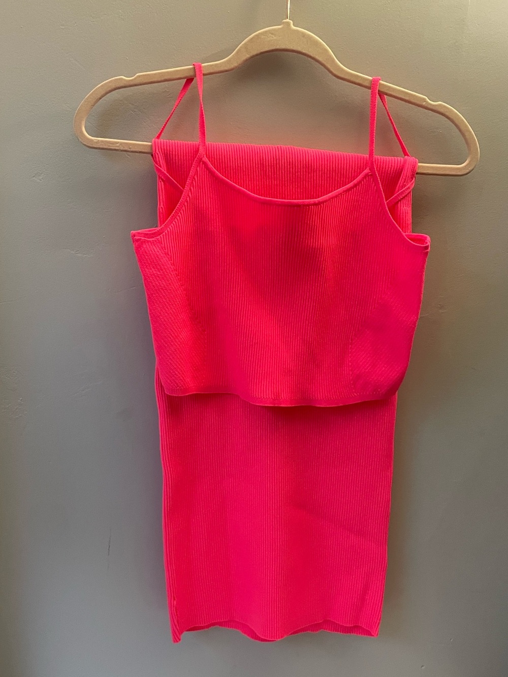 Express  Neon Pink Ribbed 2Pc  Tank and Skirt